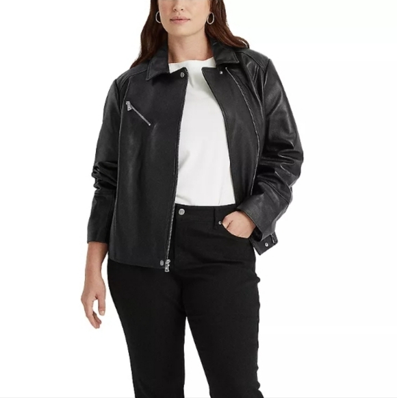 Lauren Ralph Lauren Moto Lambskin Leather Jacket - Picture 3 of 8